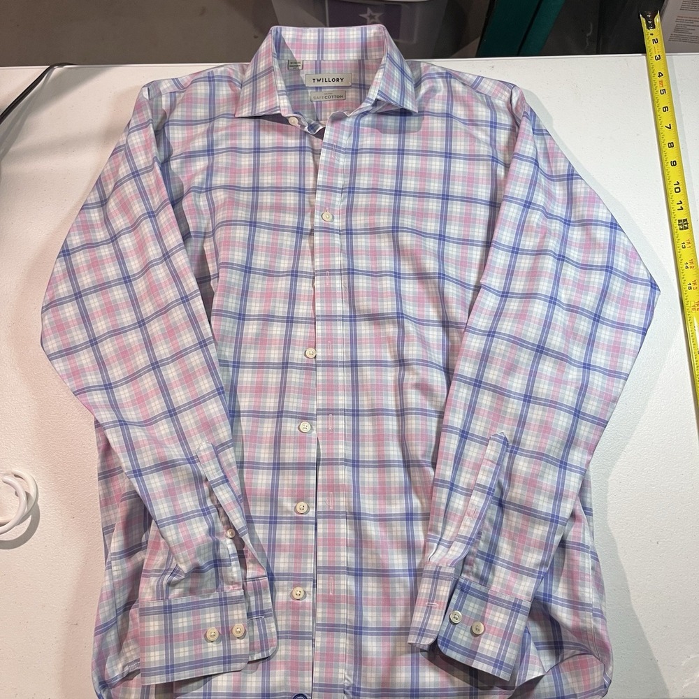 Twillory Mens Safe Cotton Button Up 16 34/35 Pink Plain EUC